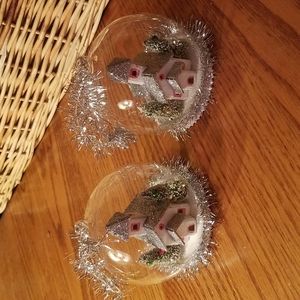 Set of 2 Church in Glass Dome Christmas Ornaments, new